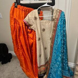Traditional Orange and Blue Sari Set